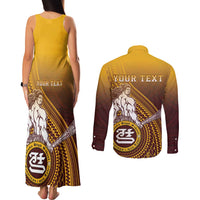 Personalized Tafuna High School Couples Matching Tank Maxi Dress and Long Sleeve Button Shirt Polynesian Warrior