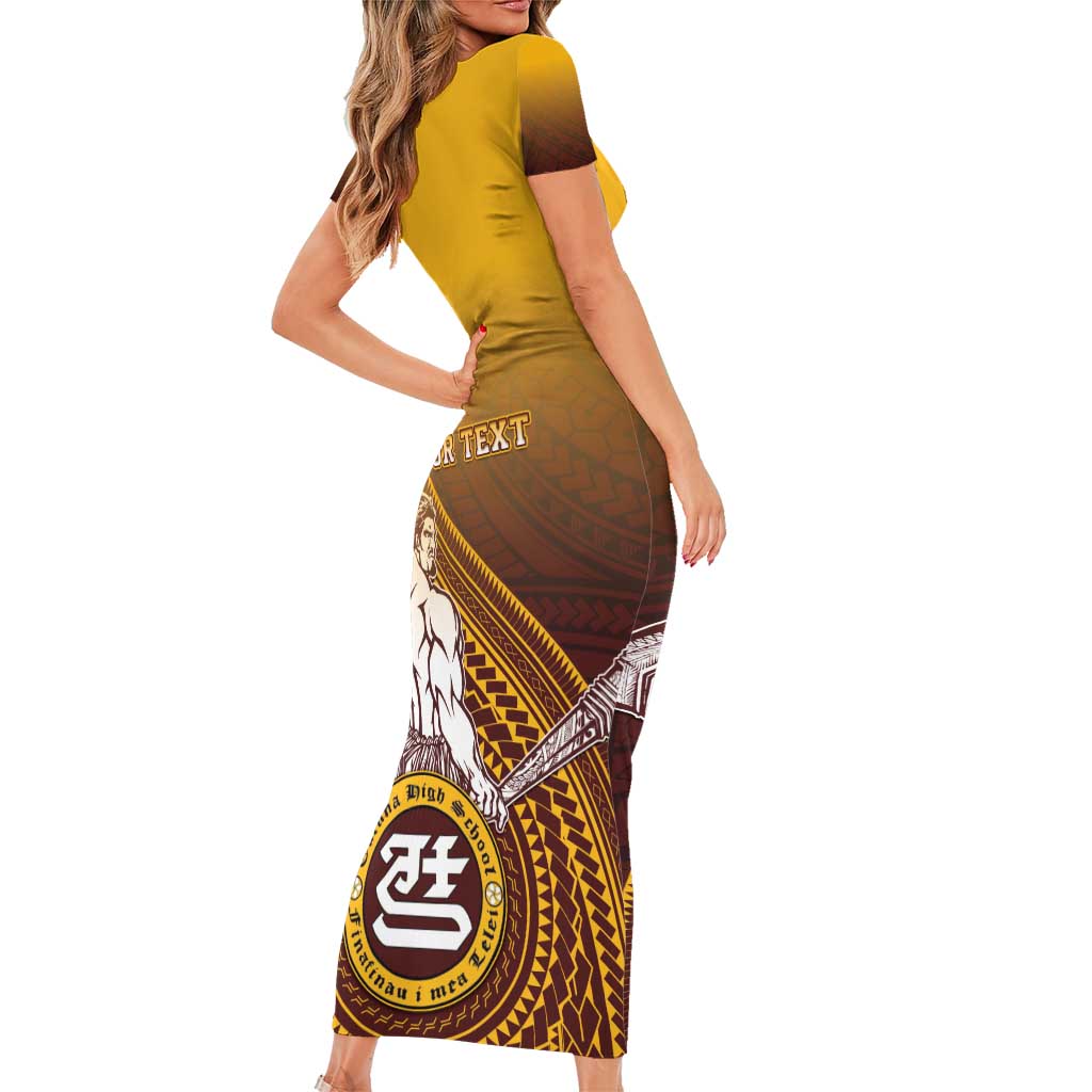 Personalized Tafuna High School Family Matching Short Sleeve Bodycon Dress and Hawaiian Shirt Polynesian Warrior