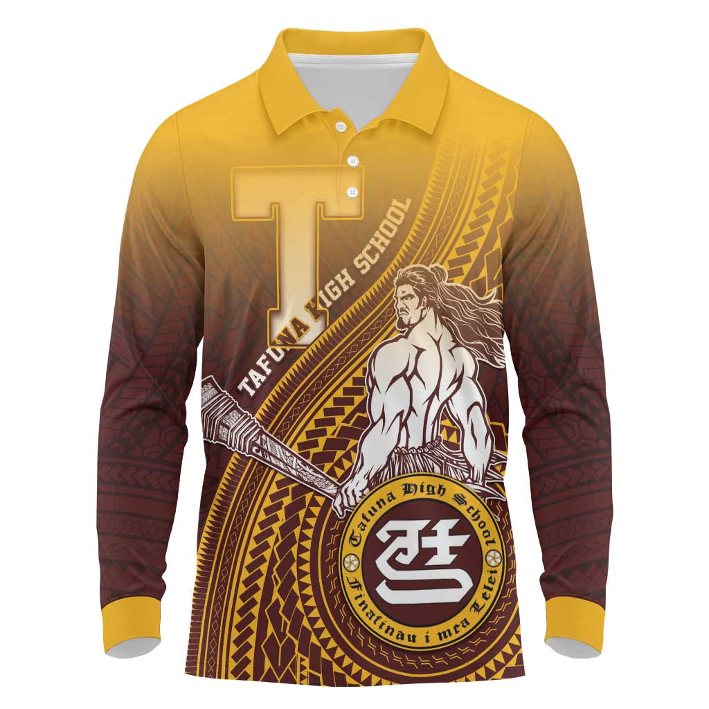 Personalized Tafuna High School Long Sleeve Polo Shirt Polynesian Warrior
