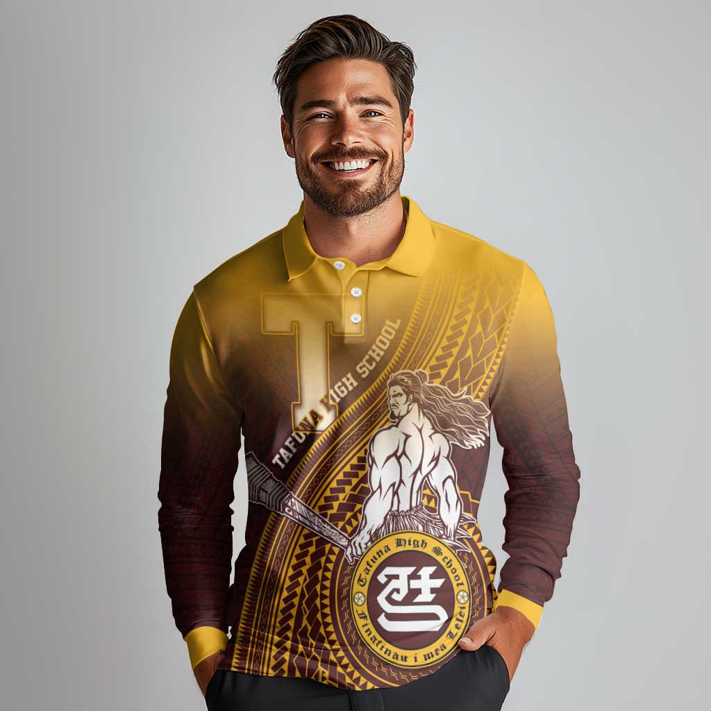 Personalized Tafuna High School Long Sleeve Polo Shirt Polynesian Warrior