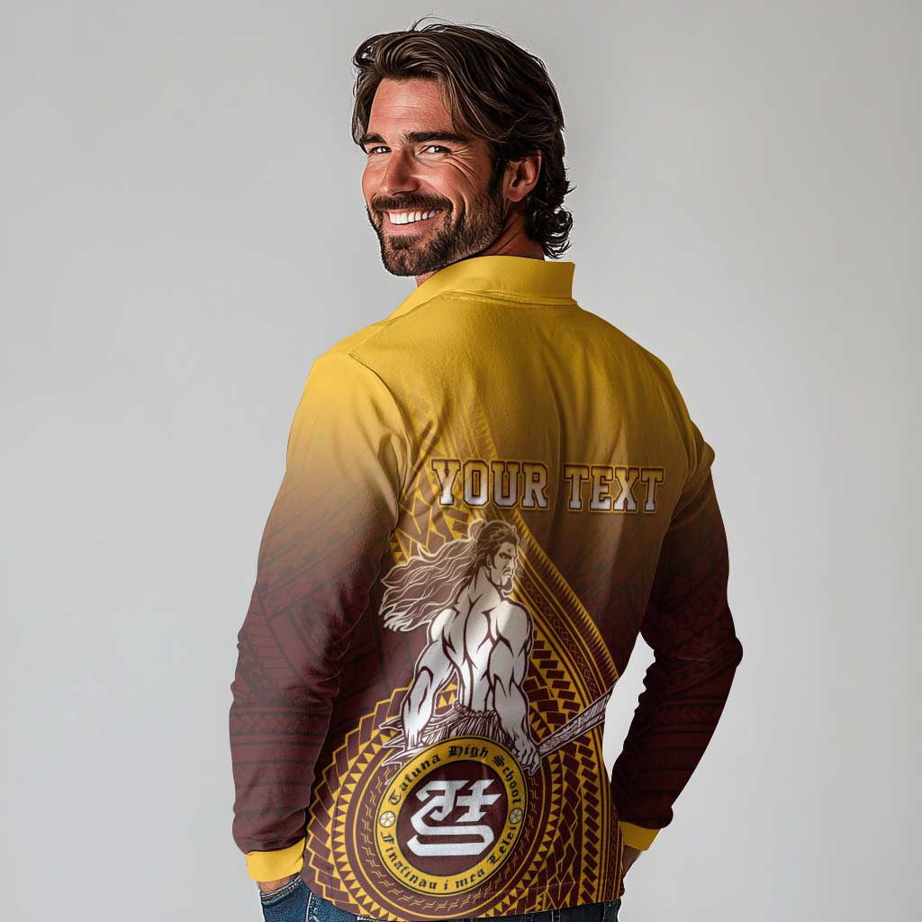 Personalized Tafuna High School Long Sleeve Polo Shirt Polynesian Warrior