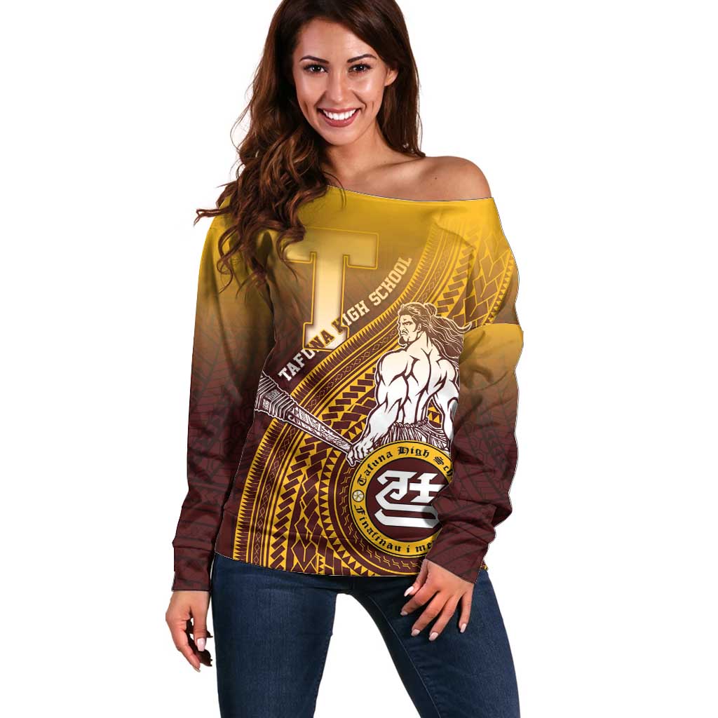 Personalized Tafuna High School Off Shoulder Sweater Polynesian Warrior LT05 Women Maroon - Polynesian Pride