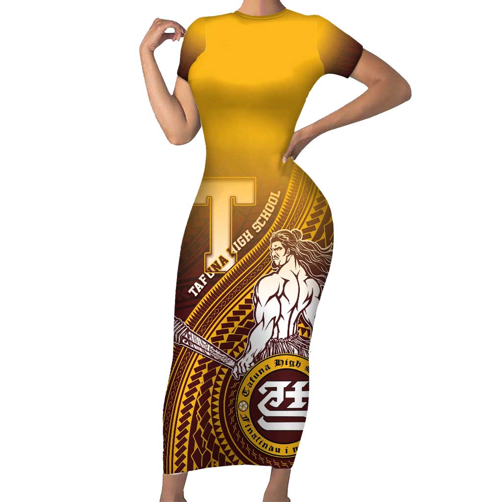 Personalized Tafuna High School Short Sleeve Bodycon Dress Polynesian Warrior