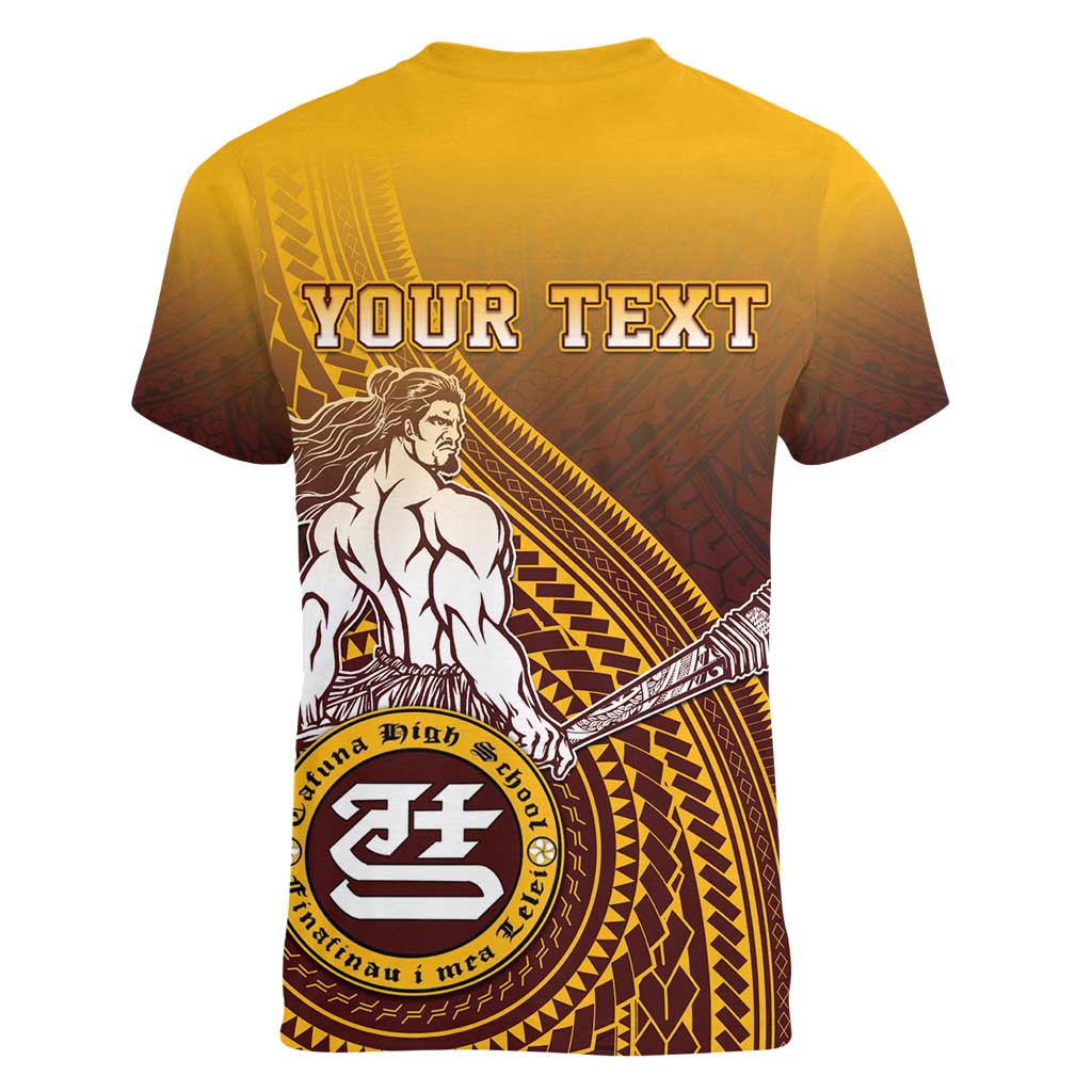 Personalized Tafuna High School Women V-Neck T-Shirt Polynesian Warrior