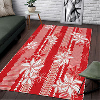 Hawaii Kakau Tribal Area Rug With Red Tiare