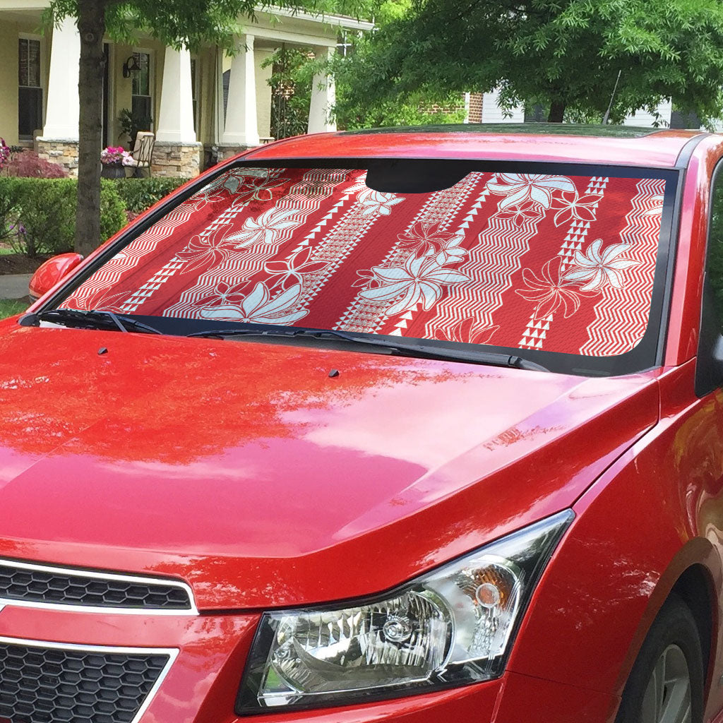 Hawaii Kakau Tribal Auto Sun Shade With Red Tiare