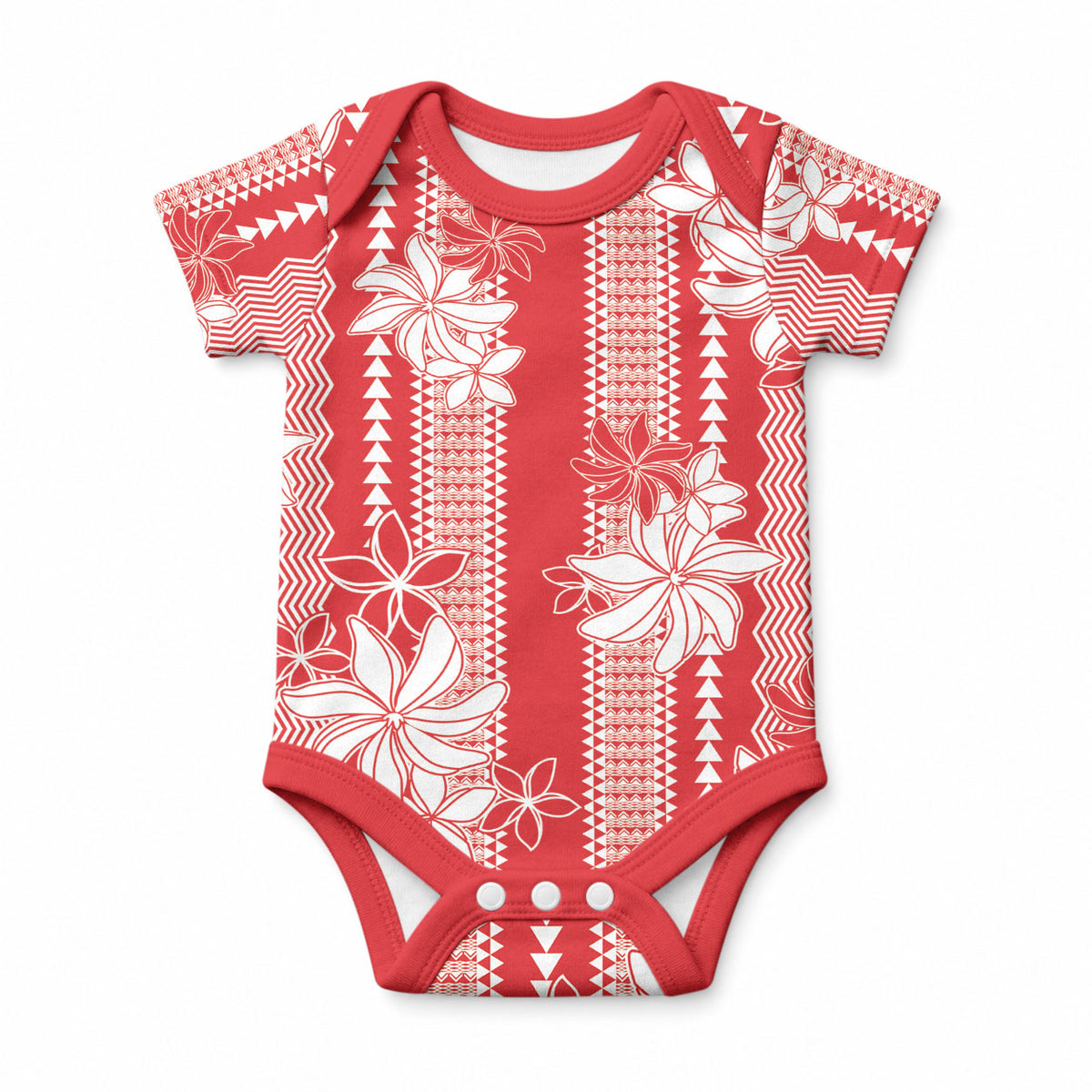 Hawaii Kakau Tribal Baby Onesie With Red Tiare LT05 Red - Polynesian Pride