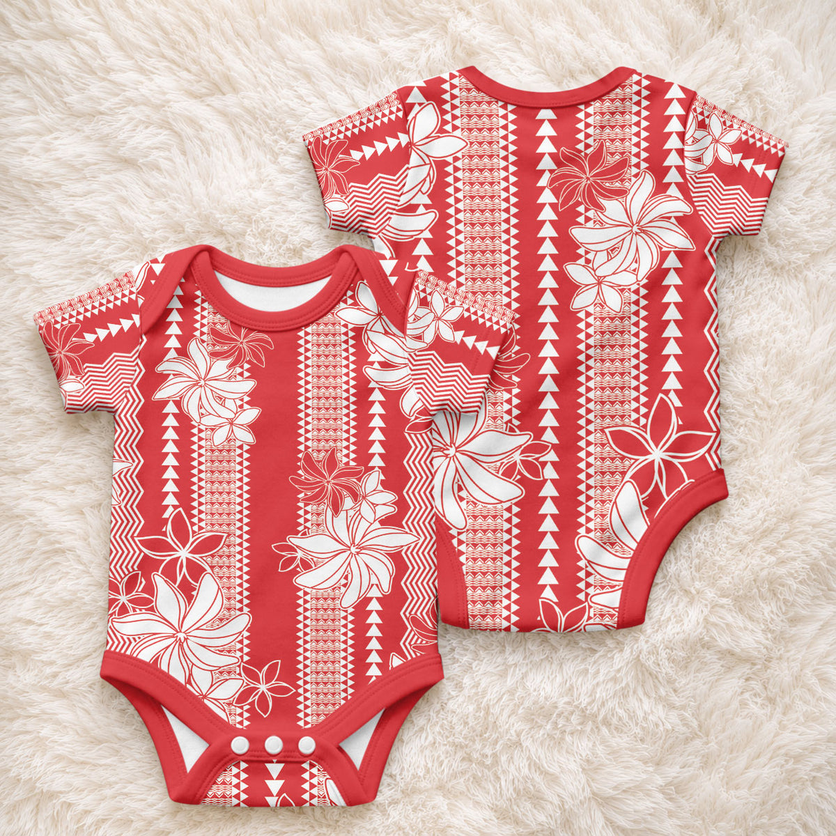 Hawaii Kakau Tribal Baby Onesie With Red Tiare LT05 - Polynesian Pride