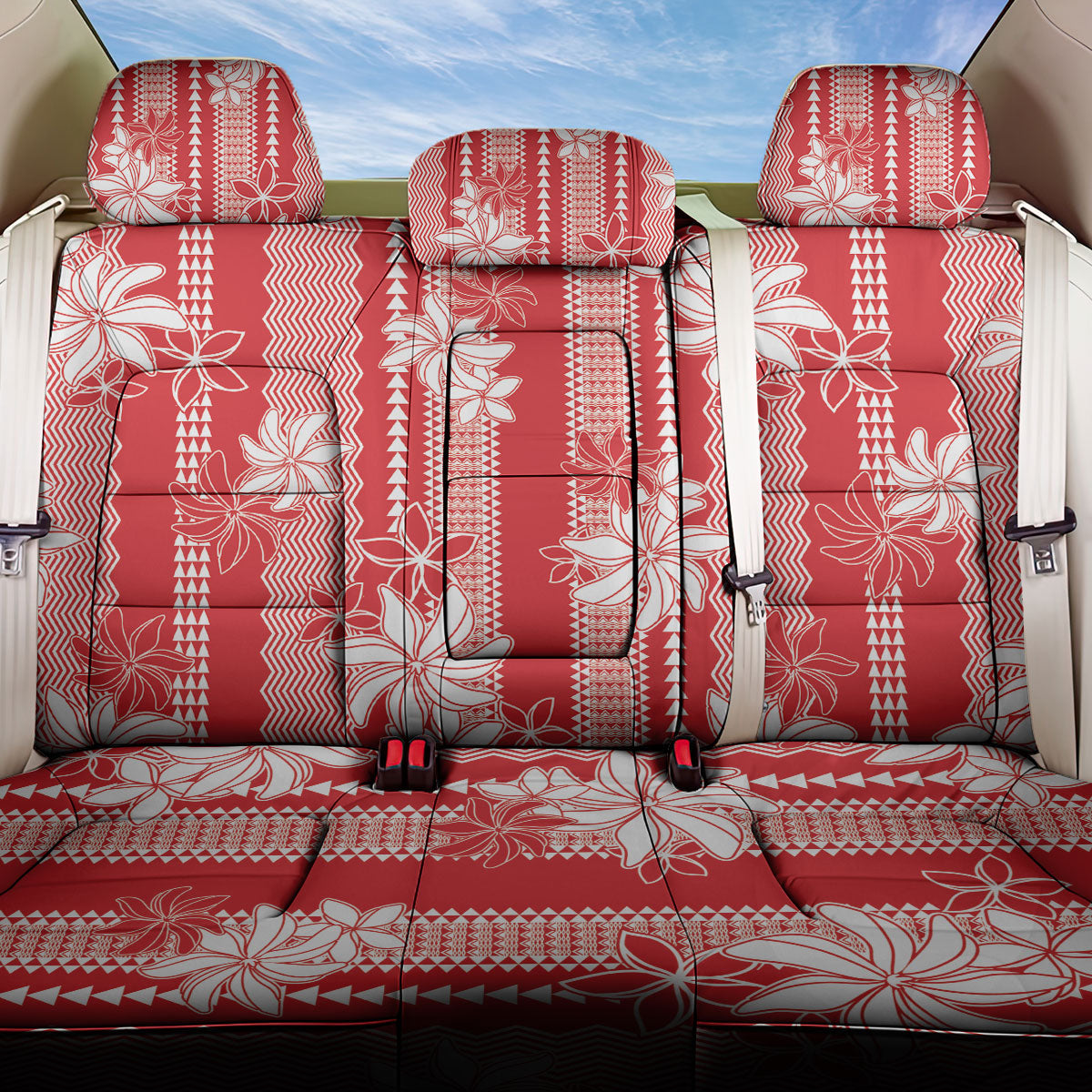 Hawaii Kakau Tribal Back Car Seat Cover With Red Tiare