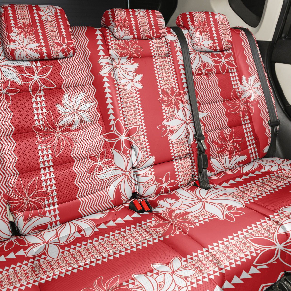Hawaii Kakau Tribal Back Car Seat Cover With Red Tiare