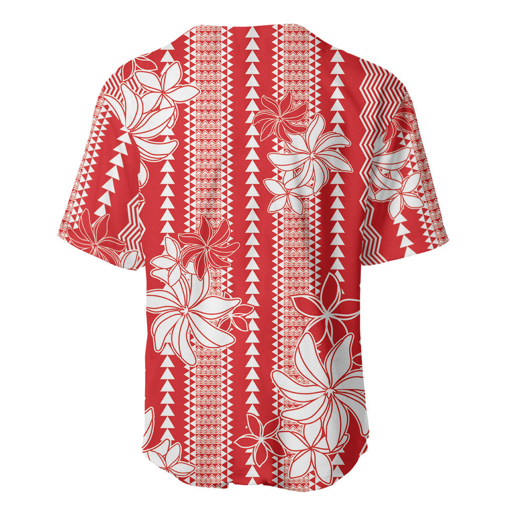 Hawaii Kakau Tribal Baseball Jersey With Red Tiare