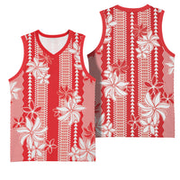 Hawaii Kakau Tribal Basketball Jersey With Red Tiare