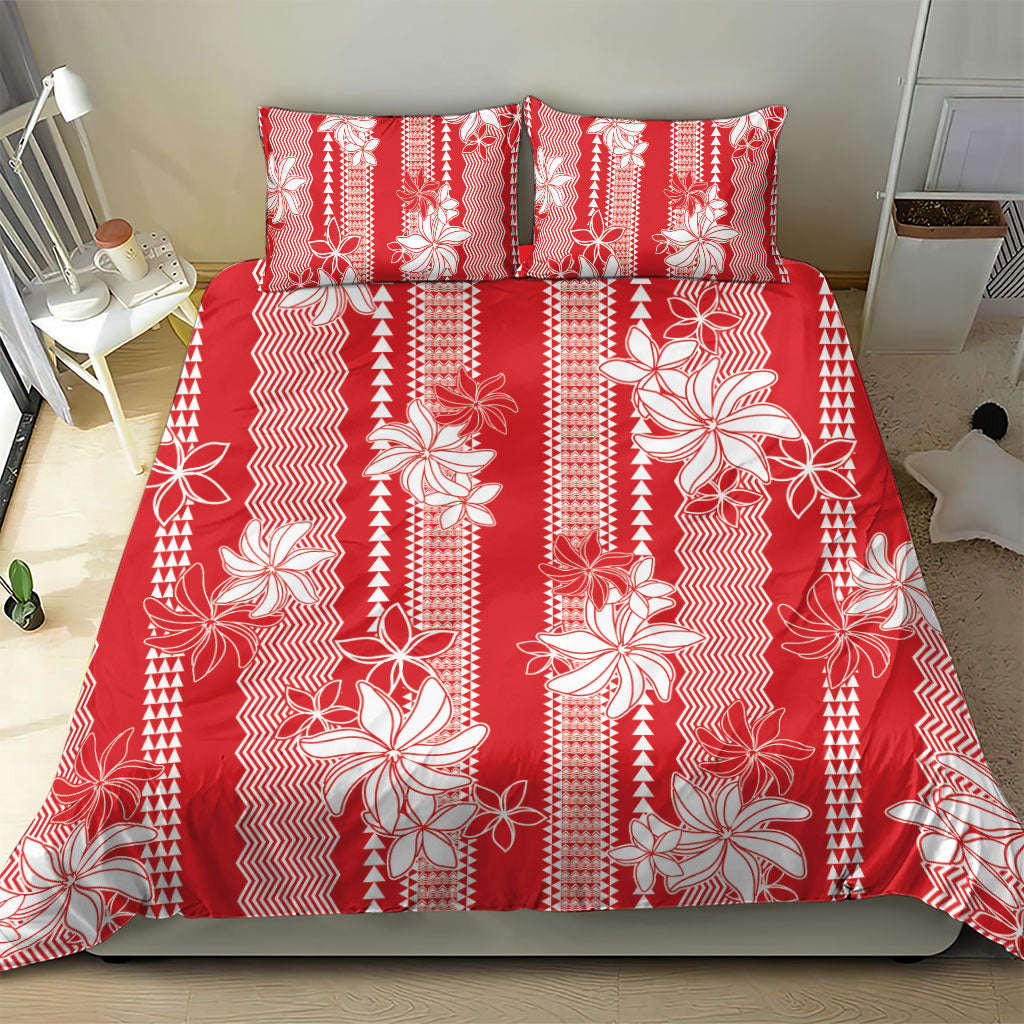 Hawaii Kakau Tribal Bedding Set With Red Tiare