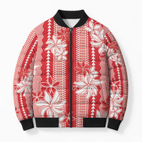 Hawaii Kakau Tribal Bomber Puffer Jacket With Red Tiare