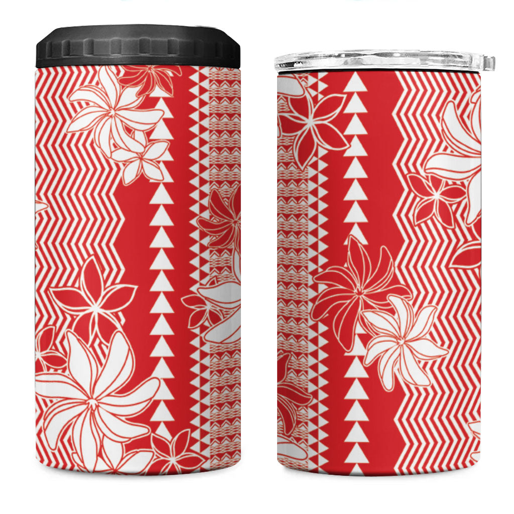 Hawaii Kakau Tribal 4 in 1 Can Cooler Tumbler With Red Tiare
