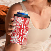Hawaii Kakau Tribal 4 in 1 Can Cooler Tumbler With Red Tiare