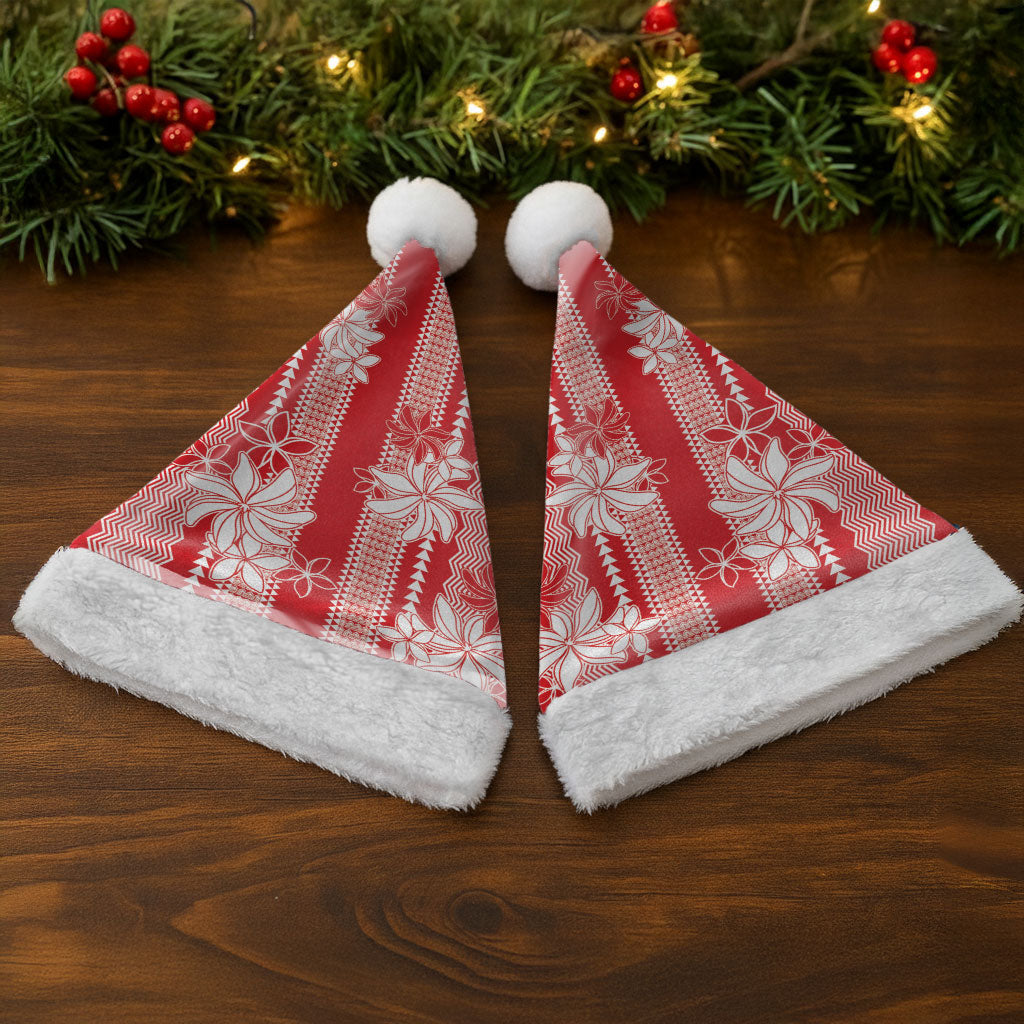 Hawaii Kakau Tribal Christmas Santa Hat With Red Tiare LT05 - Polynesian Pride