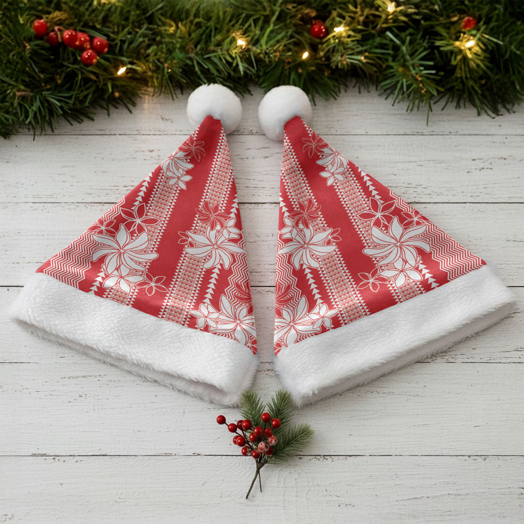 Hawaii Kakau Tribal Christmas Santa Hat With Red Tiare LT05 - Polynesian Pride