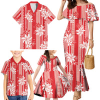 Hawaii Kakau Tribal Family Matching Mermaid Dress and Hawaiian Shirt With Red Tiare LT05 - Polynesian Pride