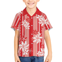 Hawaii Kakau Tribal Family Matching Off Shoulder Maxi Dress and Hawaiian Shirt With Red Tiare LT05 Son's Shirt Red - Polynesian Pride