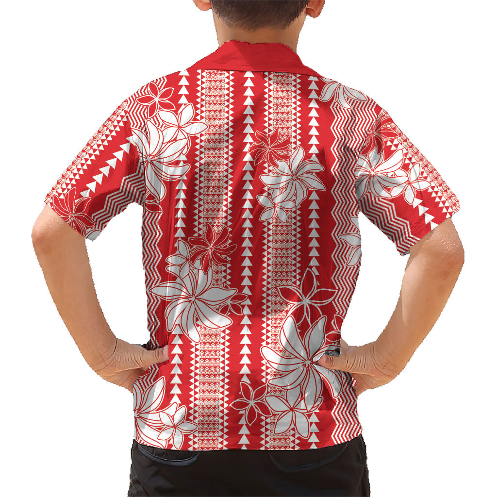 Hawaii Kakau Tribal Family Matching Off Shoulder Short Dress and Hawaiian Shirt With Red Tiare LT05 - Polynesian Pride