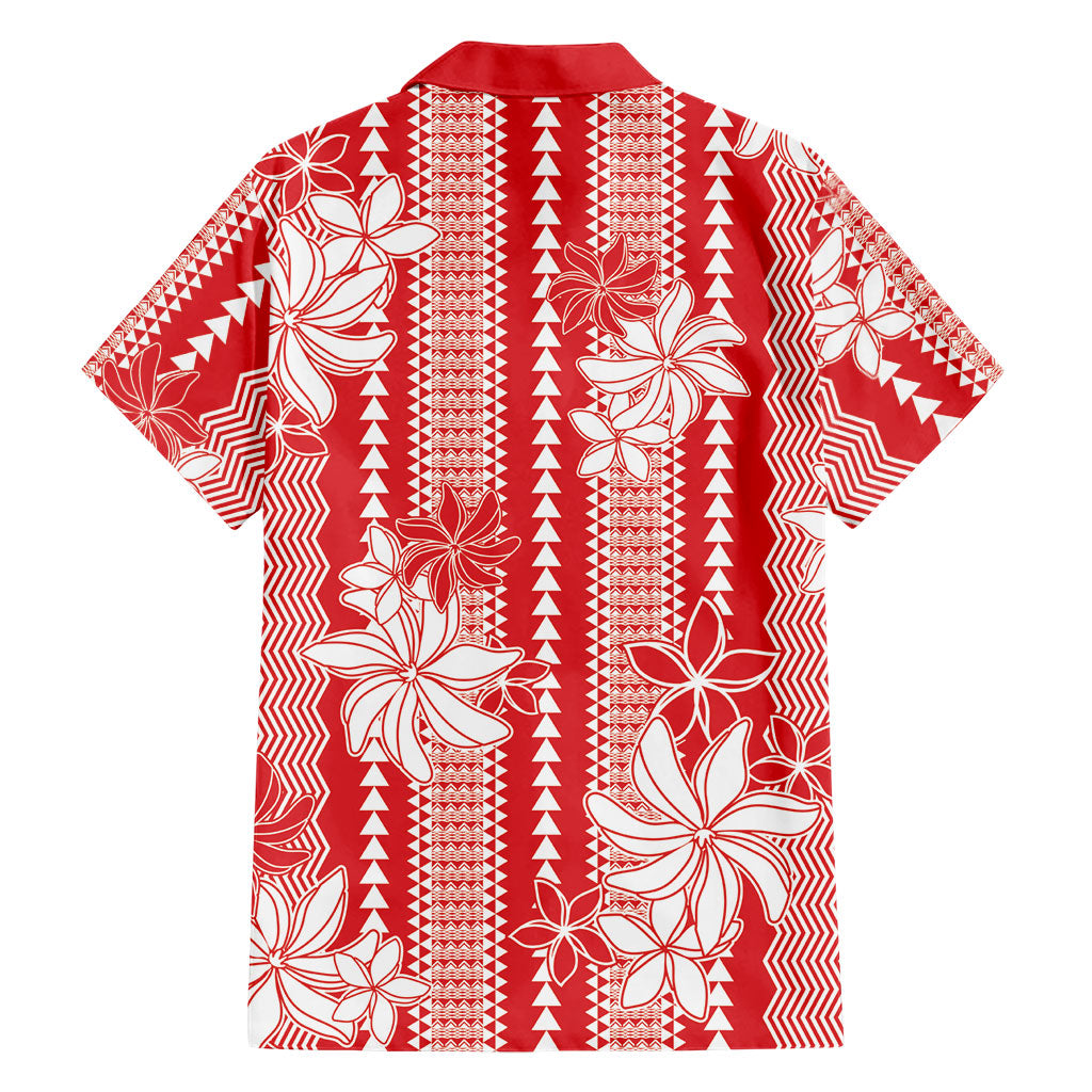 Hawaii Kakau Tribal Family Matching Off Shoulder Short Dress and Hawaiian Shirt With Red Tiare LT05 - Polynesian Pride