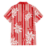 Hawaii Kakau Tribal Family Matching Off Shoulder Short Dress and Hawaiian Shirt With Red Tiare LT05 - Polynesian Pride