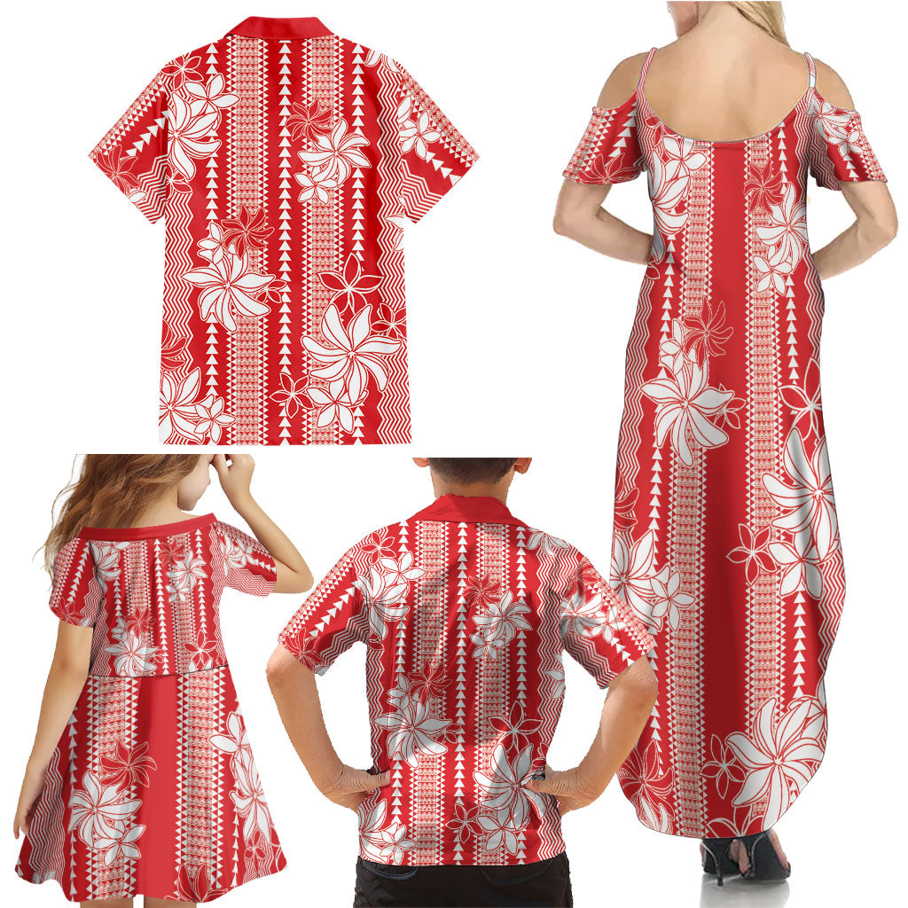 Hawaii Kakau Tribal Family Matching Summer Maxi Dress and Hawaiian Shirt With Red Tiare LT05 - Polynesian Pride