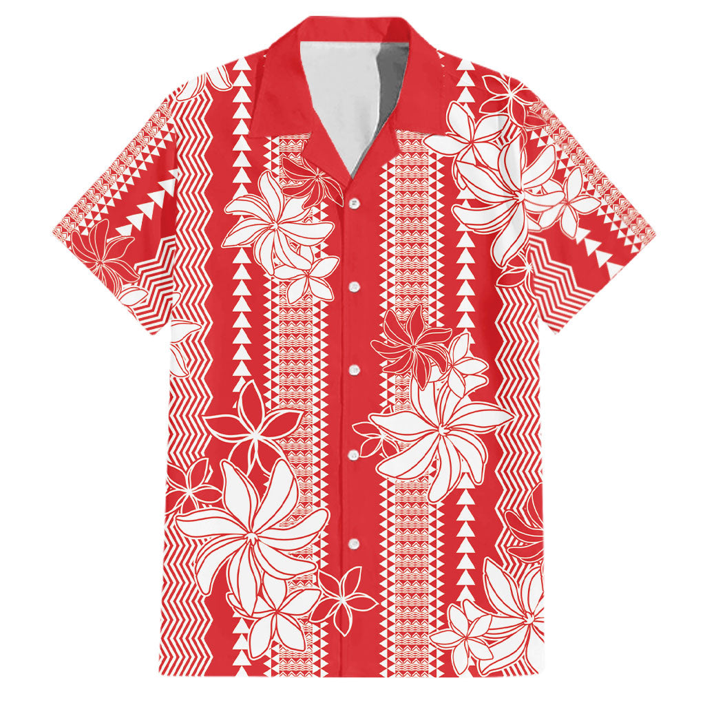 Hawaii Kakau Tribal Family Matching Tank Maxi Dress and Hawaiian Shirt With Red Tiare LT05 Dad's Shirt - Short Sleeve Red - Polynesian Pride