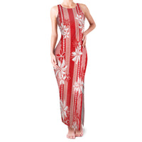 Hawaii Kakau Tribal Family Matching Tank Maxi Dress and Hawaiian Shirt With Red Tiare LT05 Mom's Dress Red - Polynesian Pride