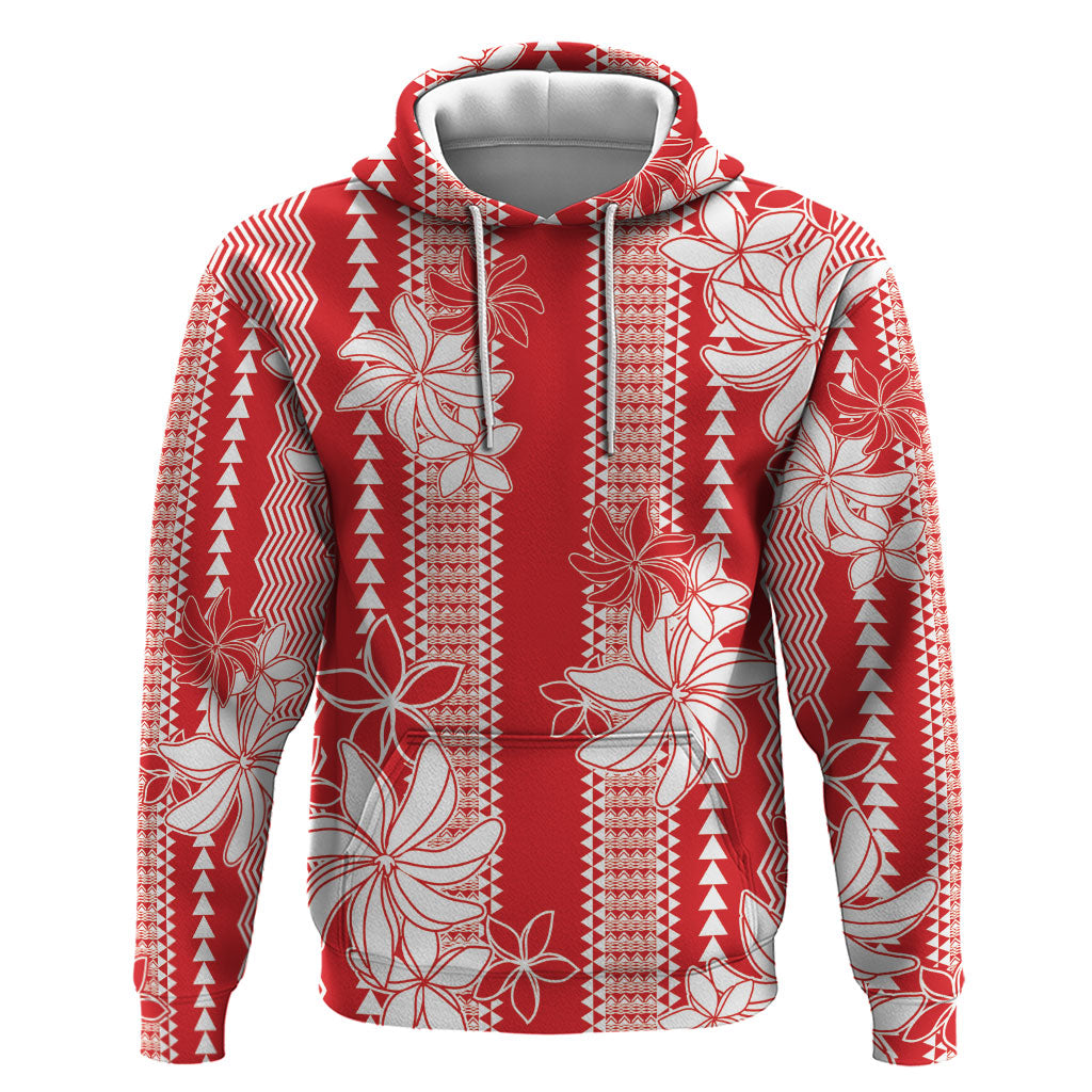 Hawaii Kakau Tribal Hoodie With Red Tiare