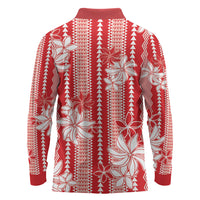 Hawaii Kakau Tribal Long Sleeve Polo Shirt With Red Tiare