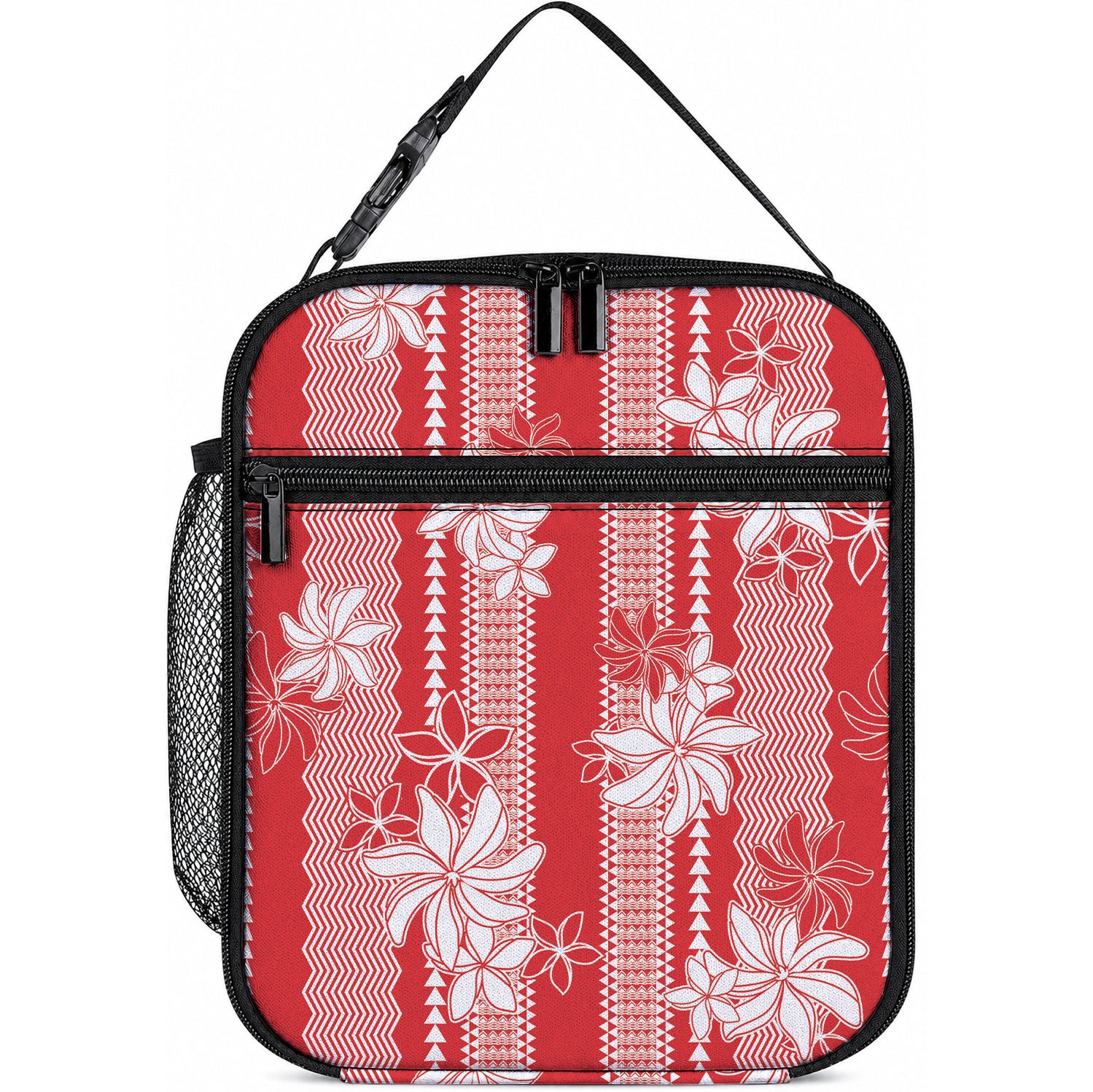 Hawaii Kakau Tribal Lunch Bag With Red Tiare LT05 10.2 × 8.3 × 4.3 inch Red - Polynesian Pride