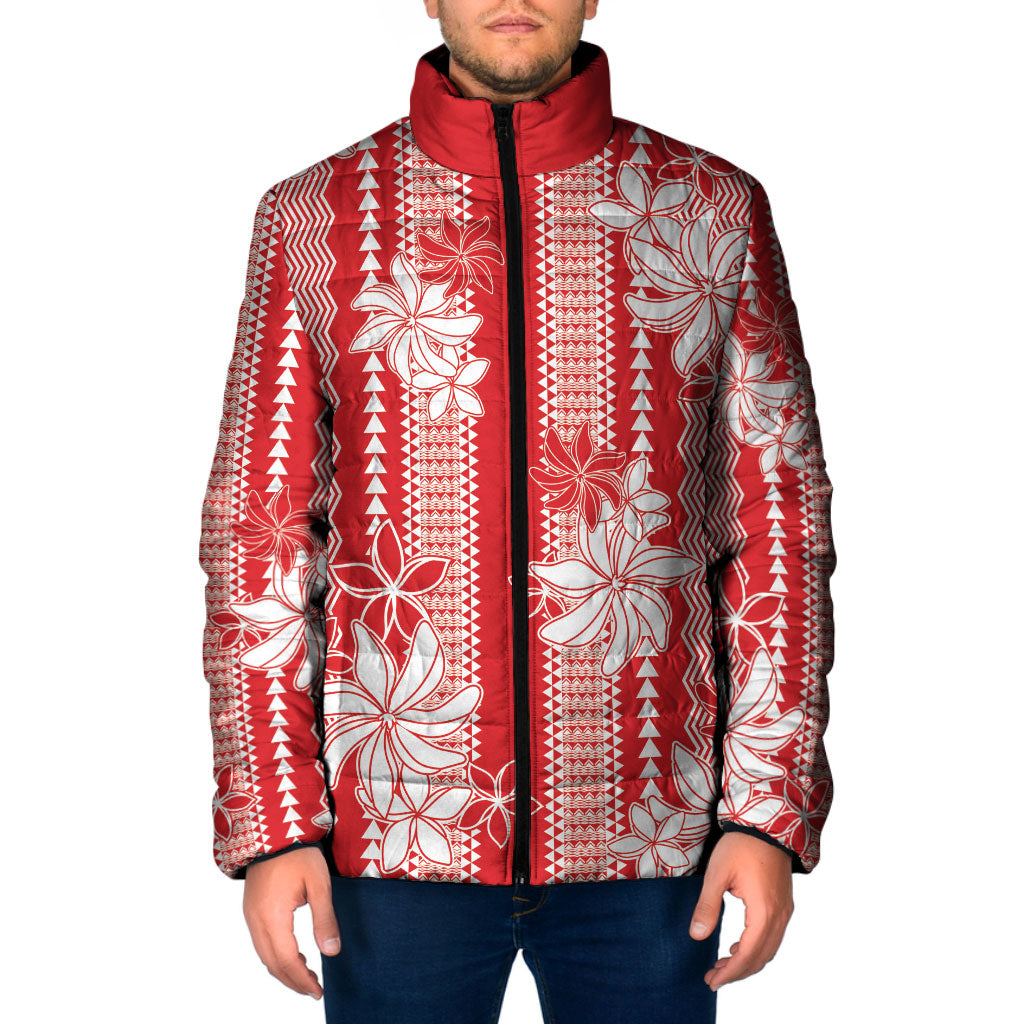 Hawaii Kakau Tribal Padded Jacket With Red Tiare