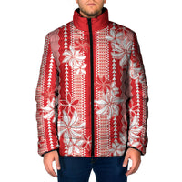 Hawaii Kakau Tribal Padded Jacket With Red Tiare