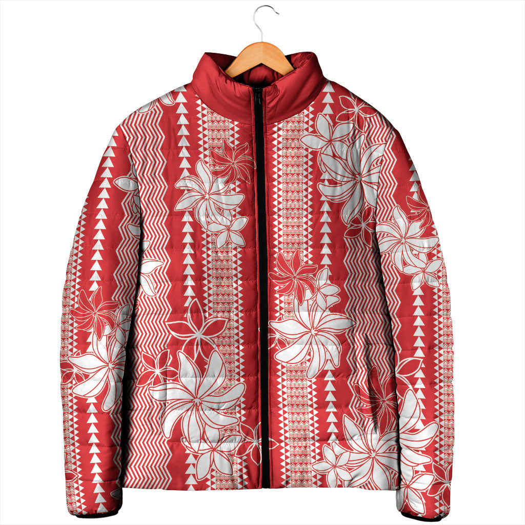 Hawaii Kakau Tribal Padded Jacket With Red Tiare