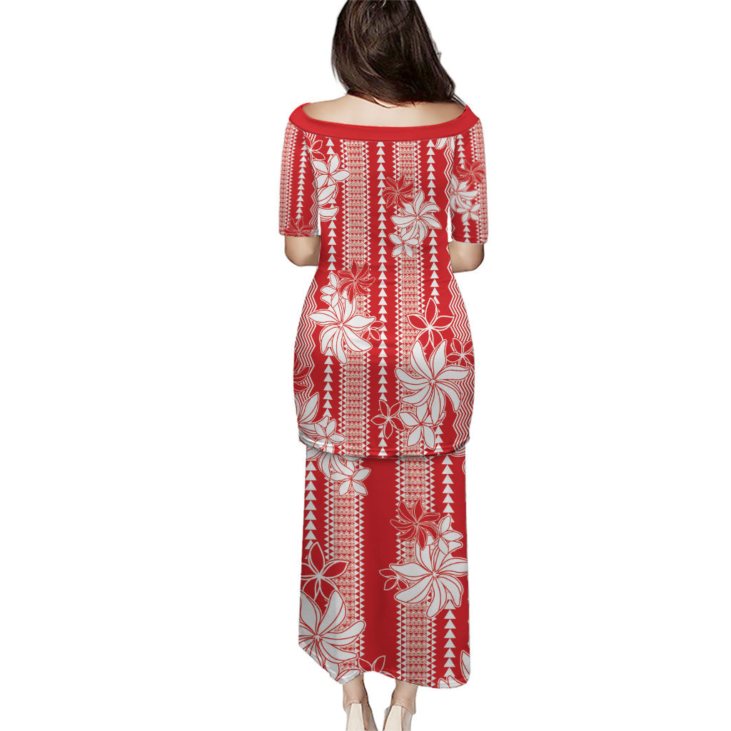Hawaii Kakau Tribal Puletasi With Red Tiare