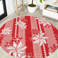 Hawaii Kakau Tribal Round Carpet With Red Tiare