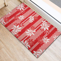 Hawaii Kakau Tribal Rubber Doormat With Red Tiare