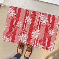 Hawaii Kakau Tribal Rubber Doormat With Red Tiare