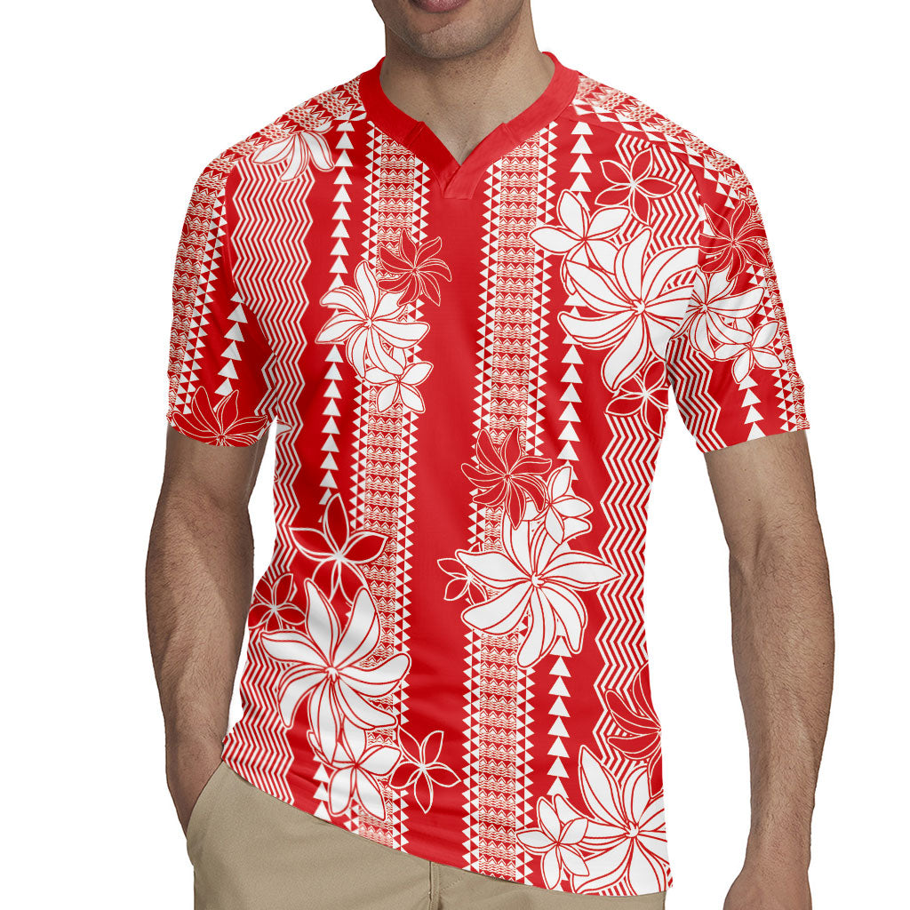 Hawaii Kakau Tribal Rugby Jersey With Red Tiare