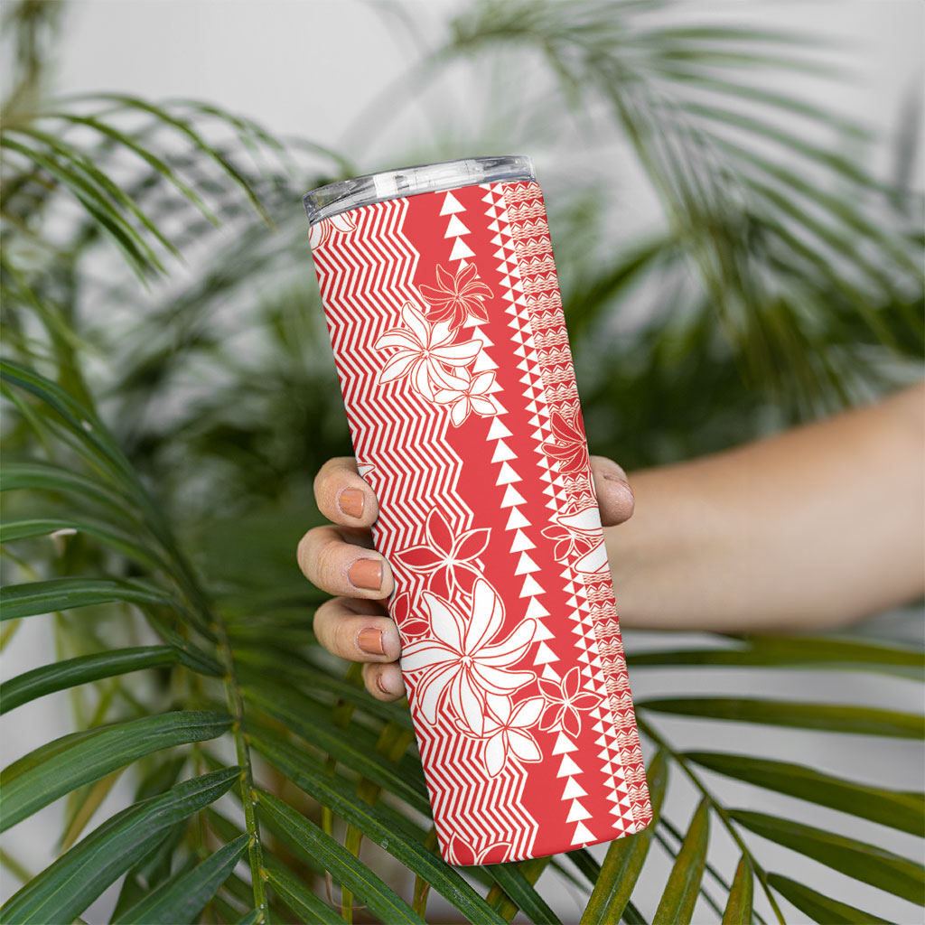 Hawaii Kakau Tribal Skinny Tumbler With Red Tiare