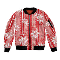 Hawaii Kakau Tribal Sleeve Zip Bomber Jacket With Red Tiare