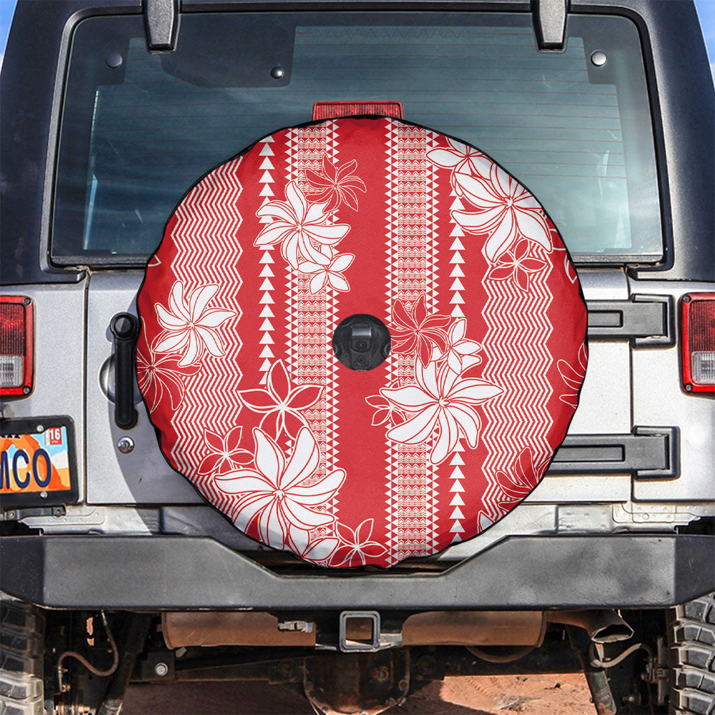 Hawaii Kakau Tribal Spare Tire Cover With Red Tiare