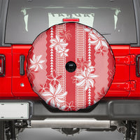 Hawaii Kakau Tribal Spare Tire Cover With Red Tiare
