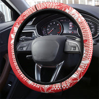Hawaii Kakau Tribal Steering Wheel Cover With Red Tiare