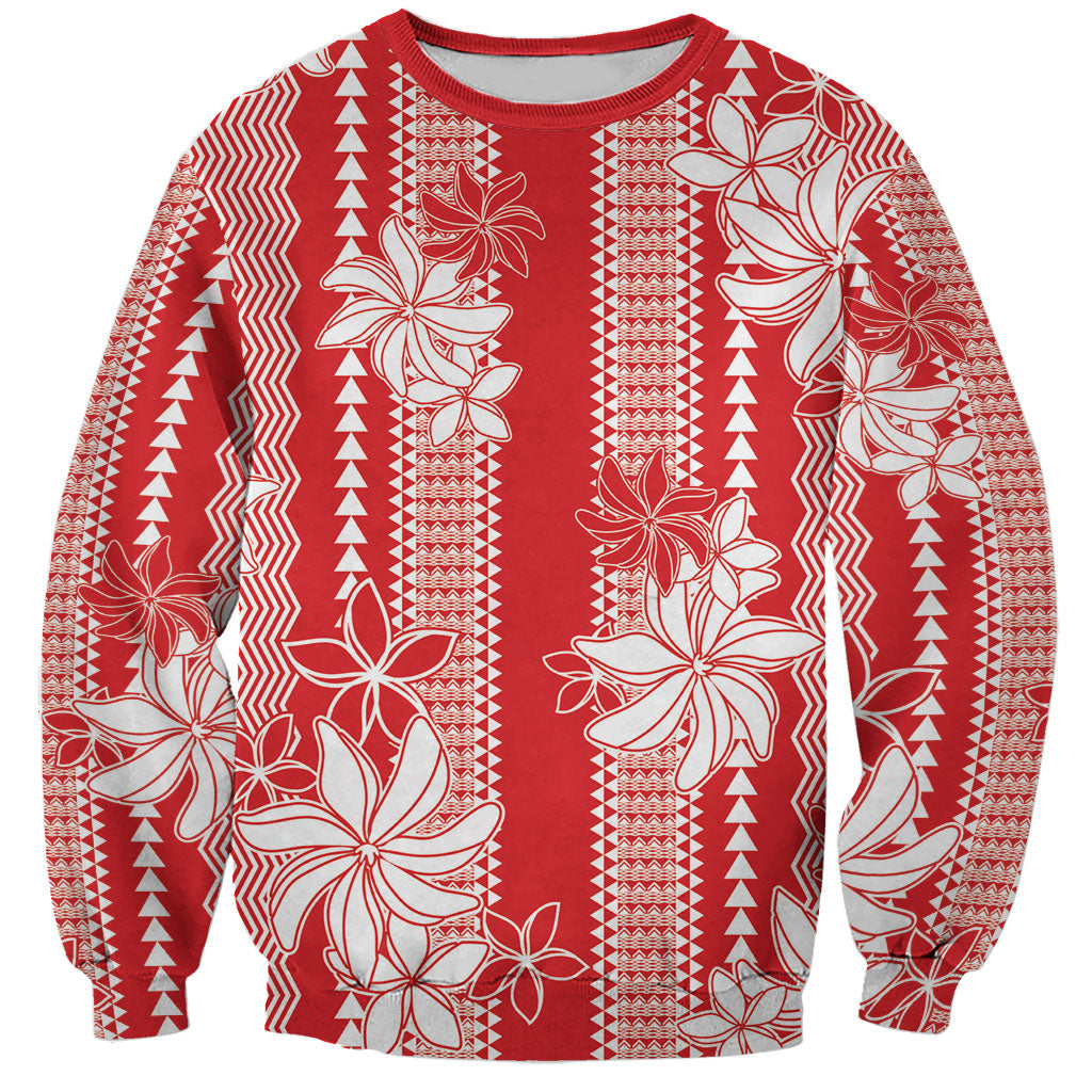 Hawaii Kakau Tribal Sweatshirt With Red Tiare