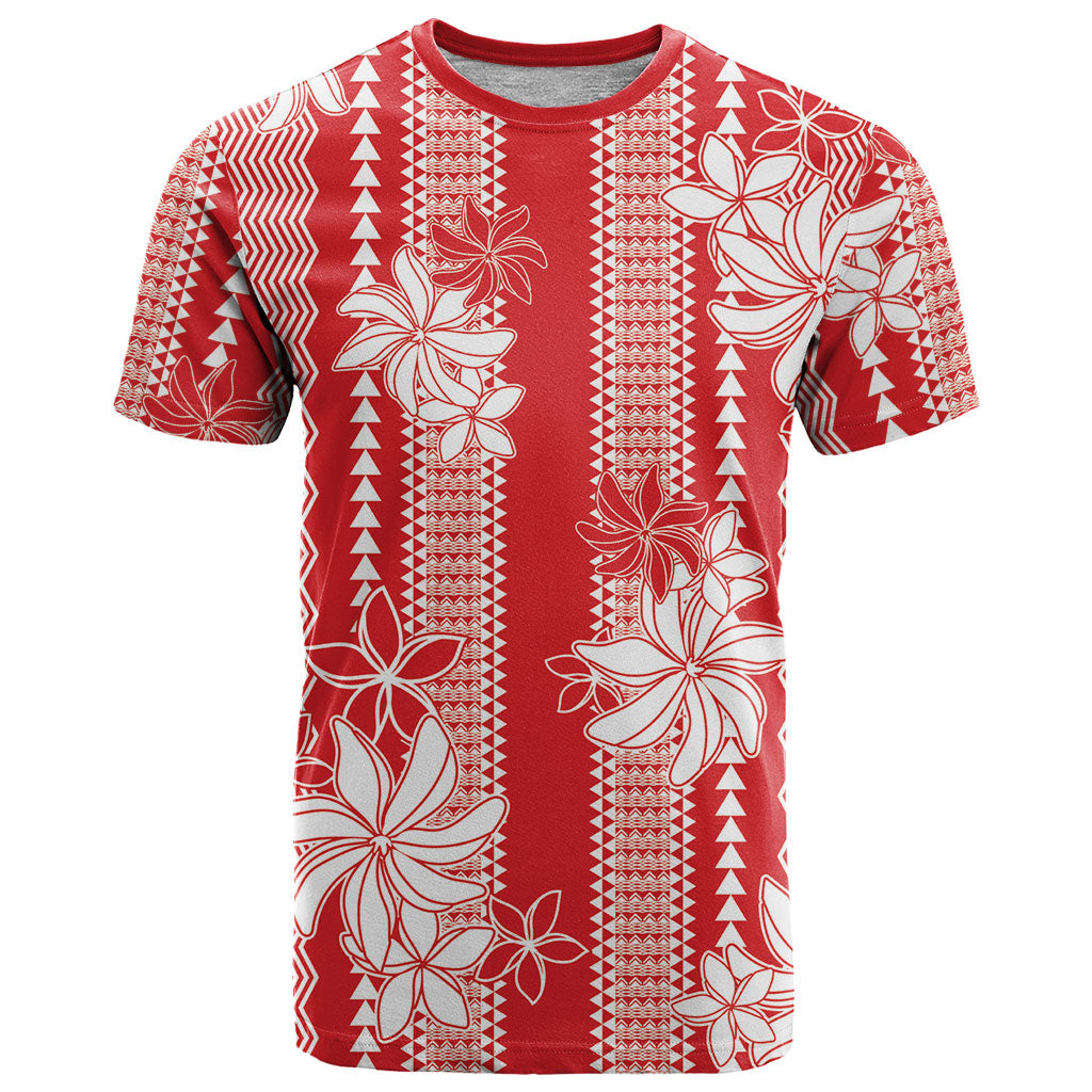 Hawaii Kakau Tribal T Shirt With Red Tiare