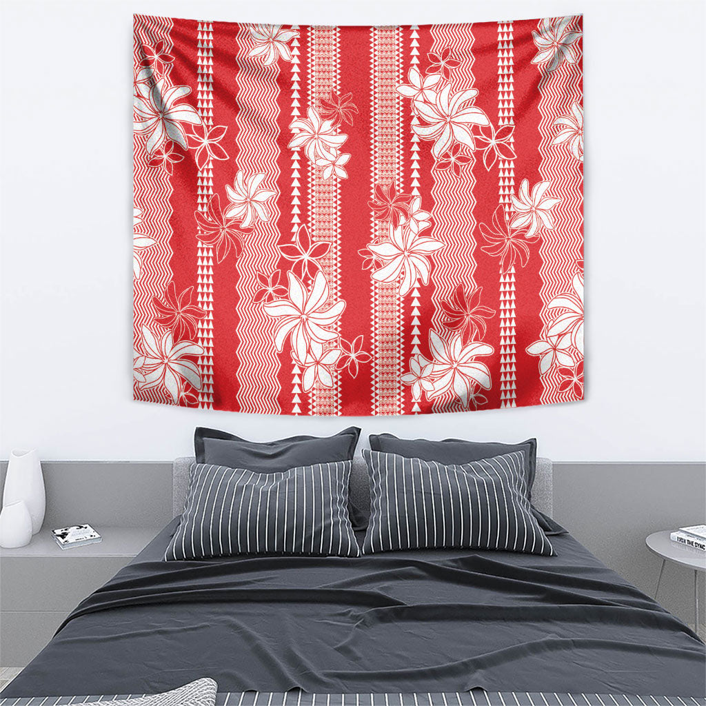 Hawaii Kakau Tribal Tapestry With Red Tiare