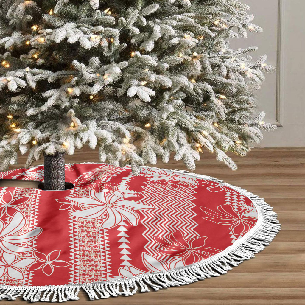 Hawaii Kakau Tribal Tree Skirt With Red Tiare LT05 - Polynesian Pride